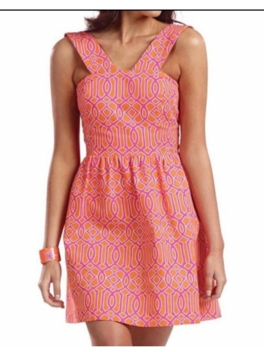 NWOT Mud Pie Charlotte Dress Pink and Orange Geometric
Sleeveless Fit & Flare S